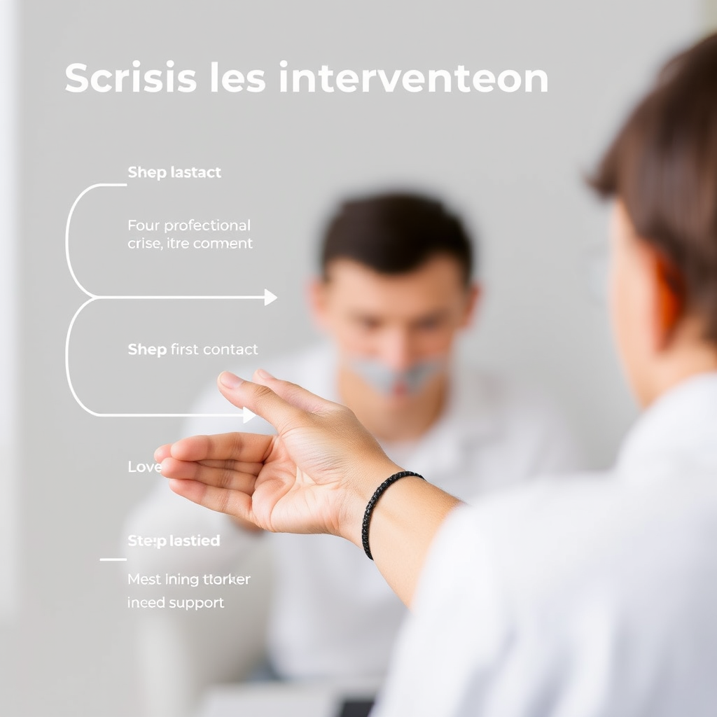 Stap-voor-stap proces van crisis interventie met professionele begeleiding, van eerste contact tot langetermijn ondersteuning