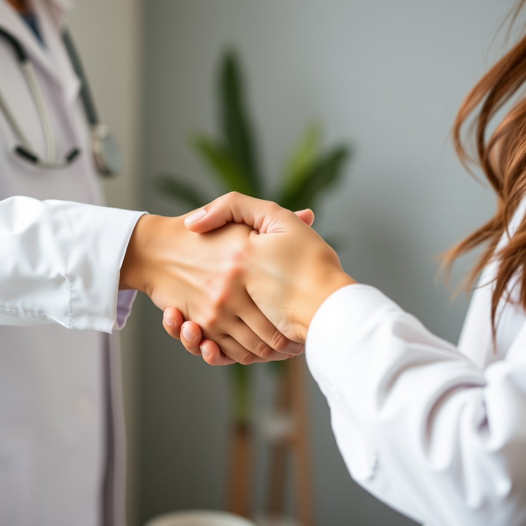 Warme handdruk tussen therapeut en cliënt, symboliserend vertrouwen en verbinding in een professionele therapeutische setting